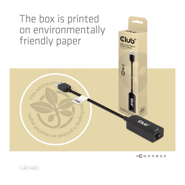 Club 3D CAC-1420 Adaptador USB 3.2 Typ A a RJ45 2.5Gb Negro