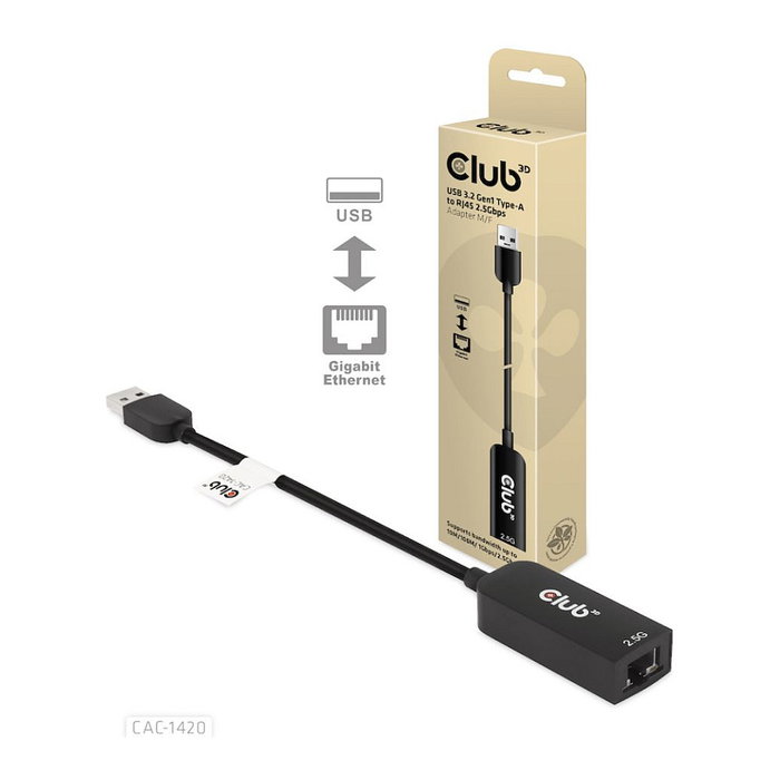 Club 3D CAC-1420 Adaptador USB 3.2 Tipo A a RJ45 2.5Gb Ethernet Negro