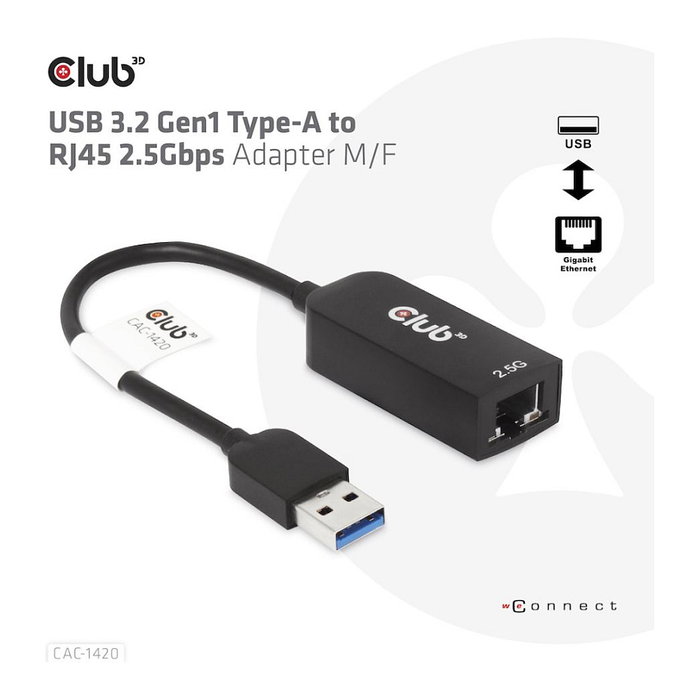 Club 3D CAC-1420 Adaptador USB 3.2 Typ A a RJ45 2.5Gb Negro