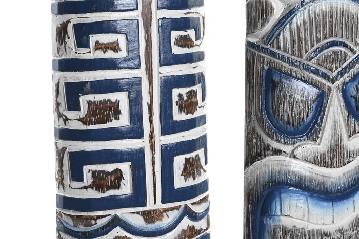 DKD Home Decor Decoración de Pared Blanco Azul 5 x 14 x 100 cm (2 Unidades) Hecho a mano