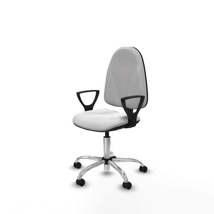 Silla de oficina Algarra con mecanismo Contacto permanente básico tapizada con Tela color Blanco. Equipada con Base cromada, Brazos fijos y Ruedas de parqué