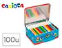 Carioca Kit Caja Metálica Rotuladores 100 Unidades Surtidas con Punta Fina y Maxipunta + Álbum para Colorear