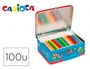 Carioca Kit Caja Metálica Rotuladores 100 Unidades Surtidas con Punta Fina y Maxipunta + Álbum para Colorear