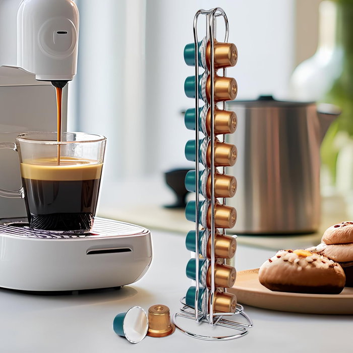 Quttin Soporte Cromado para 20 Cápsulas de Café (9.2 x 9.7 x 36.8 cm) (12 Unidades)