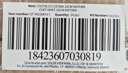 Quttin Cuchillo de Cocina 20 cm Colección Natura (24 Unidades)