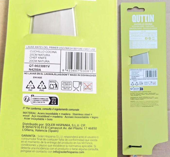 Quttin Cuchillo de Cocina 20 cm Colección Natura (24 Unidades)