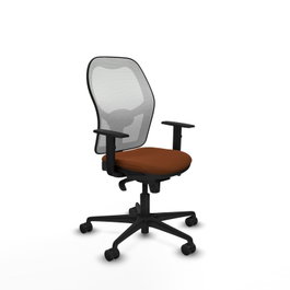 Silla de oficina Jorquera con mecanismo Sincro tapizada con Similpiel color Marrón y malla color Blanco. Equipada con lumbar 1D, Brazos 1D y Ruedas 65mm nailon