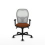 Silla de oficina Jorquera con mecanismo Sincro tapizada con Similpiel color Marrón y malla color Blanco. Equipada con lumbar 1D, Brazos 1D y Ruedas 65mm nailon