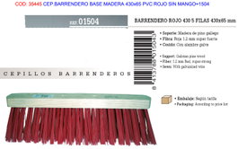 Cepillo barrendero de madera 430x65 PVC rojo sin mango