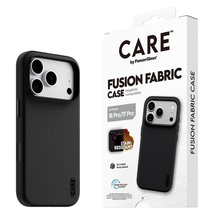 PanzerGlass CARE™ Fusion Fabric Case con MagSafe para iPhone 18 Pro e iPhone 17 Pro - Negro PanzerGlass CARE™ Fusion Fabric Case con MagSafe para iPhone 18 Pro e iPhone 17 Pro - Negro