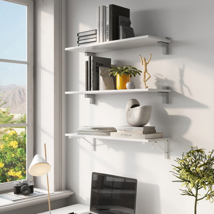 Emuca Juego de soportes plegables para estante, longitud 403mm, Acero, Pintado blanco