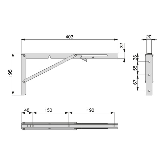 Emuca Juego de soportes plegables para estante, longitud 403mm, Acero, Pintado blanco