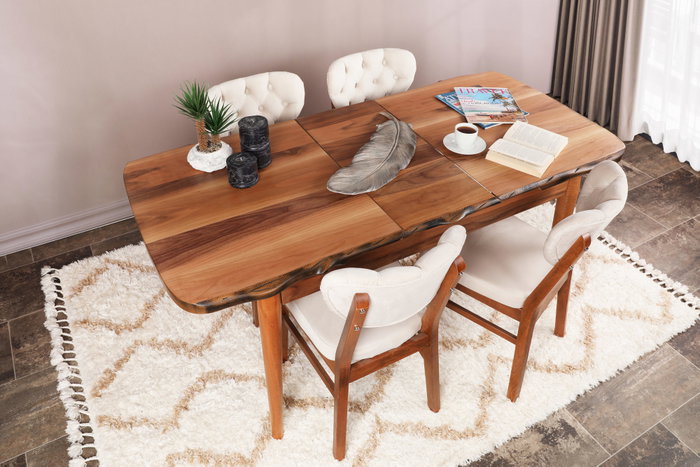 Hanah Home Juego de Sillas 760 V2 (2 Piezas) - Madera y Terciopelo, Nogal y Beige