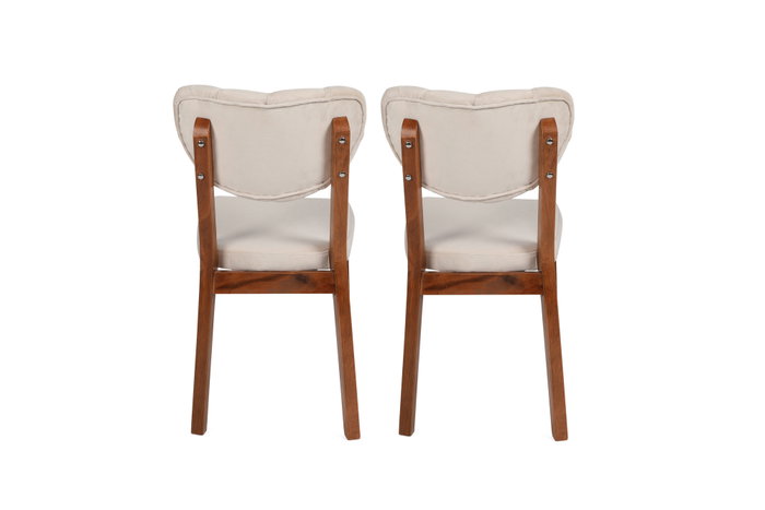 Hanah Home Juego de Sillas 760 V2 (2 Piezas) - Madera y Terciopelo, Nogal y Beige