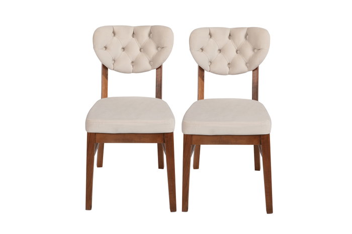 Hanah Home Juego de Sillas 760 V2 (2 Piezas) - Madera y Terciopelo, Nogal y Beige