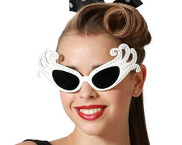 Gafas Blancas con Brillantes para Mujer Adulto - Carnaval, Disfraces de Diva y Estrella