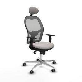PIQUERAS Y CRESPO Silla de oficina Jorquera con mecanismo Sincro, Similpiel Blanco y Malla Gris