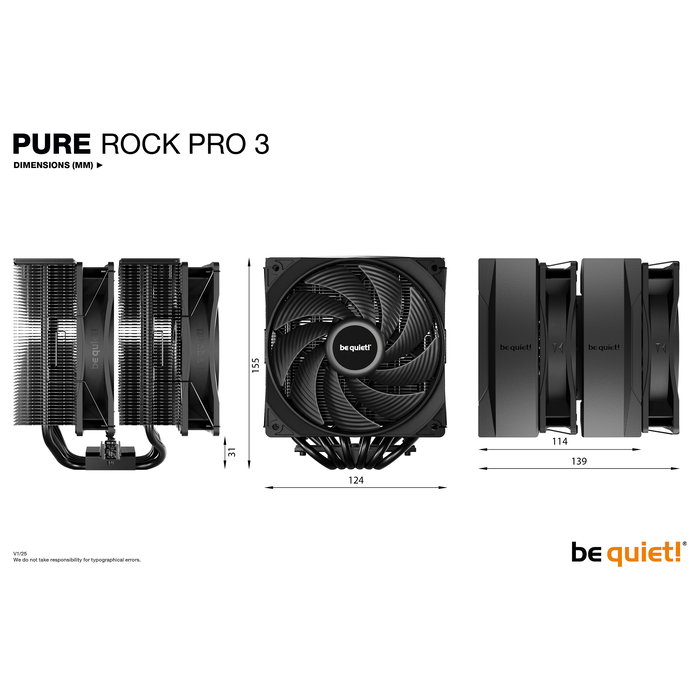 Be Quiet! PURE ROCK PRO 3 Black Refrigerador de aire doble ventilador para procesador, 2000 RPM, 250W TDP, Negro
