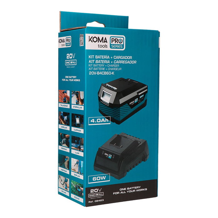 Koma Tools Pack Batería y Cargador 20V - Batería Li-ion 4.0Ah (08771) + Cargador Rápido 60W (08772) para Herramientas de la Gama Koma Koma Tools Pack Batería y Cargador 20V - Batería Li-ion 4.0Ah (08771) + Cargador Rápido 60W (08772) para Herramientas de la Gama Koma