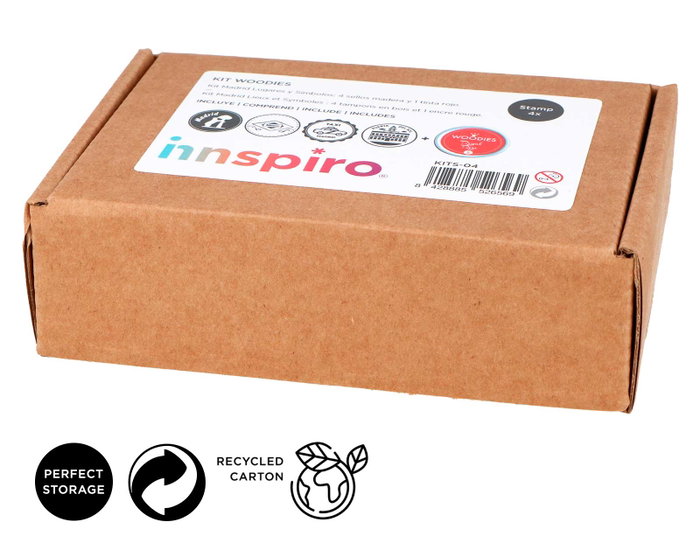 Innspiro Kit 4 Sellos Madera y 1 Tinta Rojo Madrid Lugares y Símbolos