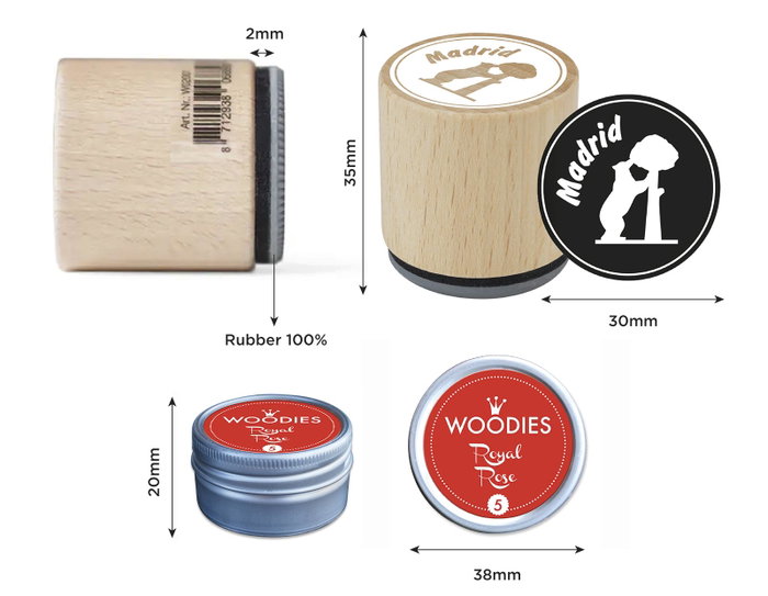 Innspiro Kit 4 Sellos Madera y 1 Tinta Rojo Madrid Lugares y Símbolos