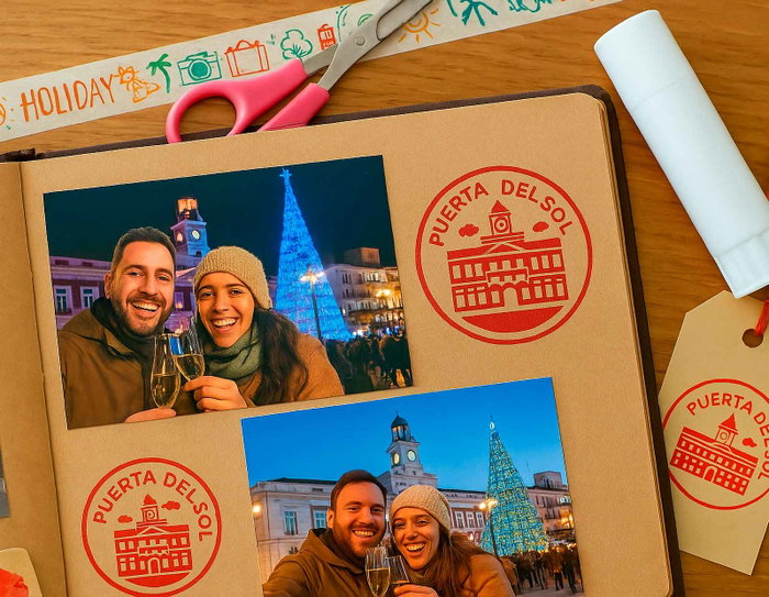 Innspiro Kit 4 Sellos Madera y 1 Tinta Rojo Madrid Lugares y Símbolos