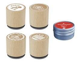 Innspiro Kit 4 Sellos Madera y 1 Tinta Rojo Madrid Lugares y Símbolos