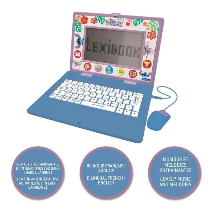 Lexibook Ordenador Educativo Stitch AAAMW25468 Bilingüe EN/FR 170 Actividades 7 Categorías Educativas