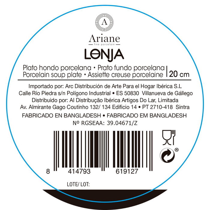 Plato Hondo Porcelana Ripple Ariane 20 cm Plato Hondo Porcelana Ripple Ariane 20 cm