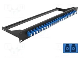 DeLOCK Panel de parches de fibra 19″ 24 puertos LC Duplex azul, 1U, Negro/Azul