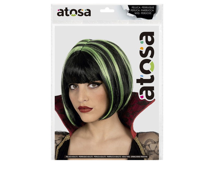 Peluca Corta Lisa Negra con Mechas Verdes para Disfraz de Bruja Moderna Peluca Corta Lisa Negra con Mechas Verdes para Disfraz de Bruja Moderna