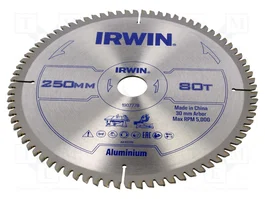IRWIN Sierra circular de 250mm con 80 dientes para aluminio, 30mm de asiento