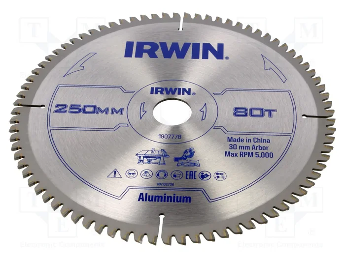 IRWIN Sierra circular de 250mm con 80 dientes para aluminio, 30mm de asiento IRWIN Sierra circular de 250mm con 80 dientes para aluminio, 30mm de asiento