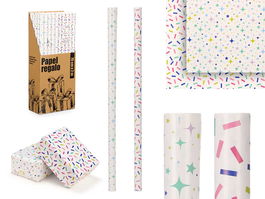 Arte Regal Rollo de Papel de Regalo 70x200 cm con Estampado de Confeti y Estrellas (Set de 50)