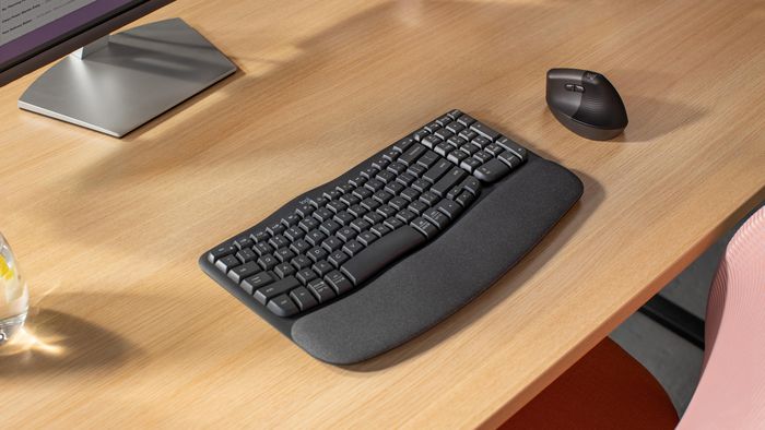 Logitech Teclado Ergonómico Inalámbrico Wave Keys con Reposamuñecas Acolchado