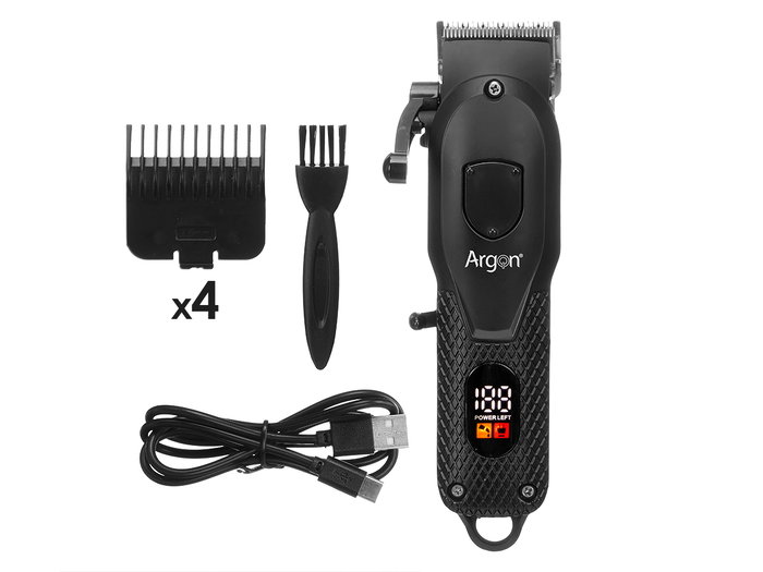 Argon Máquina Cortapelo Profesional Digital Negra con 4 Accesorios, Batería 1200mAh USB, Dimensiones 16.5x5.5x3.8 cm (Set de 12)