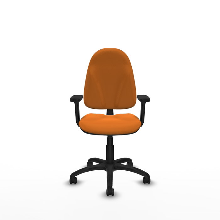 Silla de oficina Algarra con mecanismo Contacto permanente básico tapizada con Similpiel color Naranja. Equipada con Base poliamida negra, Brazos 2D y Ruedas autofrenantes Silla de oficina Algarra con mecanismo Contacto permanente básico tapizada con Similpiel color Naranja. Equipada con Base poliamida negra, Brazos 2D y Ruedas autofrenantes