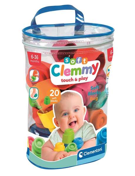Clementoni CLE8005125178773 Bolsa 20 Cubos Blandos Mixtos Clemmy Baby A Partir de 9 Meses
