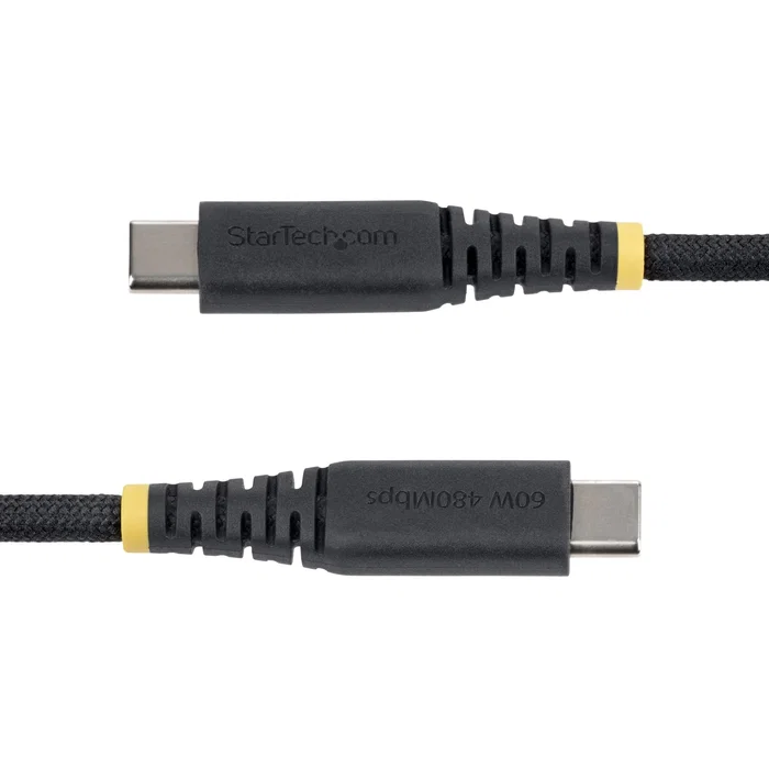 StarTech.com USB2CC3MNCBR Cable USB-C a USB-C de 3 metros para Carga Rápida PD 60W / 3A, Nylon Trenzado, Transferencia USB 2.0, Color Negro