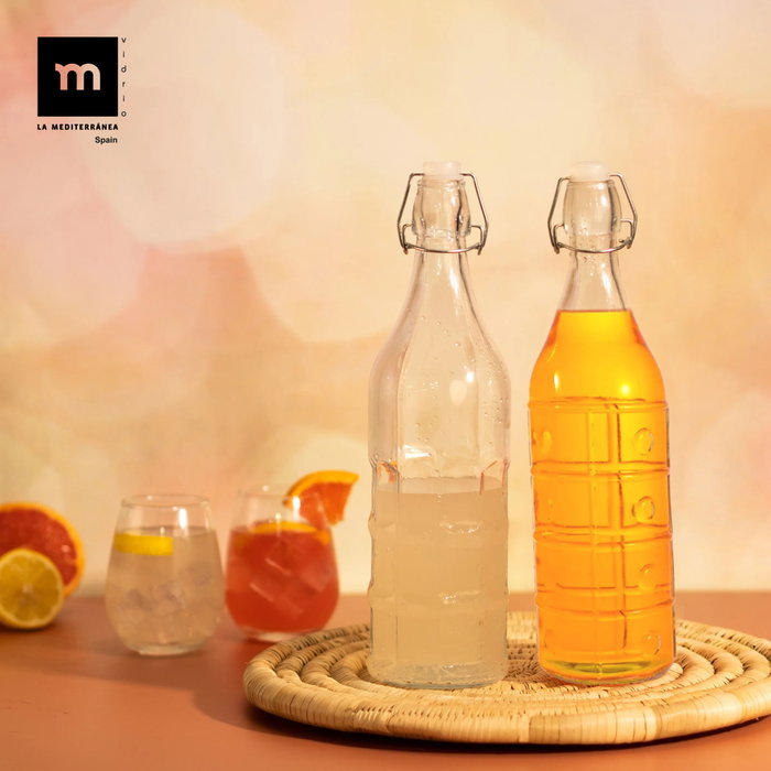 Inde Botella Transparente con Tapon Hermetico 1L 8.6x31cm (12 Unidades)