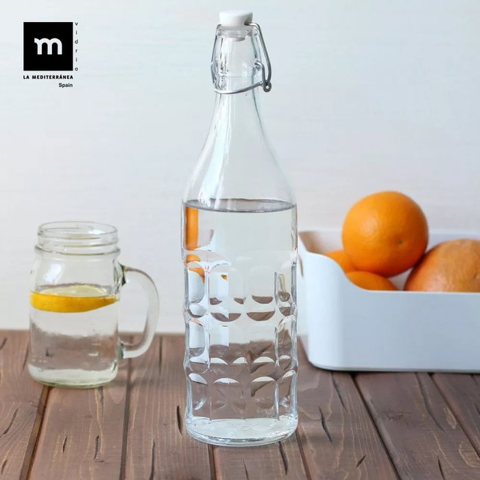 Inde Botella Transparente con Tapon Hermetico 1L 8.6x31cm (12 Unidades)