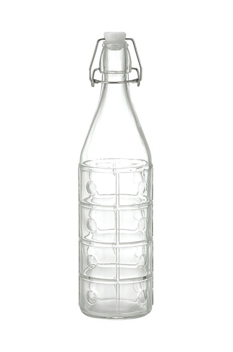 Inde Botella Transparente con Tapon Hermetico 1L 8.6x31cm (12 Unidades)