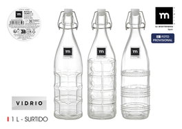 Inde Botella Transparente con Tapon Hermetico 1L 8.6x31cm (12 Unidades)