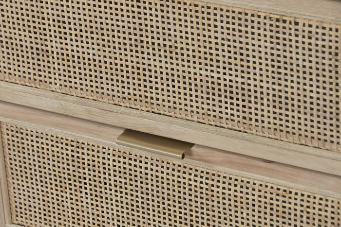 DKD Home Decor Chifonier Tropical Natural Madera de Abeto y Ratán 5 Cajones 100 x 46 x 35 cm