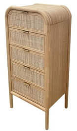 DKD Home Decor Chifonier Tropical Natural Madera de Abeto y Ratán 5 Cajones 100 x 46 x 35 cm