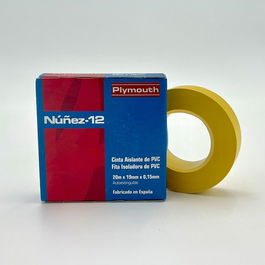 Nuñez-Plymouth Cinta Aislante PVC Eléctrica Amarilla Alta Adhesión 20 m x 19 mm x 0,15 mm
