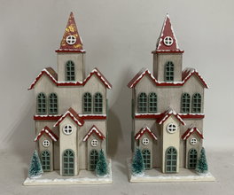 DKD Home Decor Set de 2 Adornos CASA LED MDF Rojo, Verde y Blanco