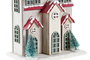DKD Home Decor Set de 2 Adornos CASA LED MDF Rojo, Verde y Blanco