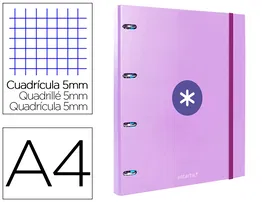 Antartik Carpeta con recambio a4 cuadro 5mm forrada 4 anillas 25mm redondas color lavanda 100 hojas 100g