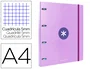 Antartik Carpeta con recambio a4 cuadro 5mm forrada 4 anillas 25mm redondas color lavanda 100 hojas 100g
